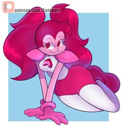  1girls :3 breasts cartoon_network curvy cute eyelashes female gatotorii gem gem_(species) heart long_hair norithecat pink_eyes pink_hair pink_skin pose reset_spinel_(steven_universe) smile solo spinel_(steven_universe) steven_universe thighs twintails 