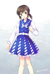  black_hair brown_eyes commentary_request cosplay dress female fubuki_(kancolle) kantai_collection long_hair minakami_nagara nishizawa_shiena nishizawa_shiena_(cosplay) photoshop_(medium) sailor_collar solo standing 