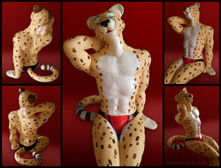  cheetah closed_eyes clothing dan_scarlet felid feline fur male mammal muscular sculpture solo speedo spots swimwear white_body white_fur yellow_body yellow_fur 