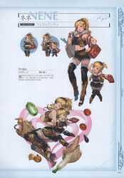  2girls absurdres animal_print back-to-back bag blonde_hair boots bracelet bread breasts brown_eyes brown_hair carrot character_name chibi cleavage earrings fangs food full_body fur_trim granblue_fantasy hair_ornament hairclip handbag heart high_heel_boots high_heels highres jewelry large_breasts long_hair looking_at_viewer midriff minaba_hideo miniskirt mother_and_daughter multicolored_hair multiple_girls navel nene_(granblue_fantasy) non-web_source official_art one_eye_closed photoshop_(medium) ponytail scan skirt smile thighhighs tomato yae_(granblue_fantasy) zettai_ryouiki 