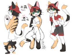  2018 akiya-kamikawa anthro clothed clothing digital_media_(artwork) digitigrade domestic_cat felid feline felis green_eyes hat headgear headwear hi_res looking_at_viewer male mammal model_sheet nude open_mouth paws solo standing whiskers 