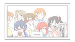  6+girls ^_^ black_hair blonde_hair blue_eyes blush bow brown_hair closed_eyes embarrassed evil_smile hairbow happy hoshizora_rin koizumi_hanayo korean_text kosaka_honoka left-to-right_manga long_hair love_live! love_live!_school_idol_project minami_kotori multiple_girls multiple_tails nishikino_maki o_o open_mouth otonokizaka_school_uniform ponytail purple_hair red_eyes school_uniform short_hair skirt smile sonoda_umi sosa tail twintails white_background yazawa_nico 