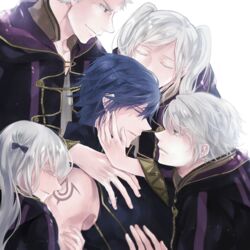  3boys artist_request blue_hair cloak fire_emblem fire_emblem:_kakusei krom multiple_boys multiple_girls multiple_persona my_unit_(fire_emblem:_kakusei) nintendo silver_hair 