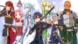  3boys 5girls agil agil_(sao-alo) animal_ears armor asuna_(sao) asuna_(sao-alo) barefoot blonde_hair breastplate cat_ears cat_girl cat_tail commentary_request fairy fairy_wings feathered_dragon gloves highres jianmo_sl kirito kirito_(sao-alo) klein_(sao) klein_(sao-alo) leafa lisbeth_(sao) lisbeth_(sao-alo) long_hair mini_dragon mini_person minigirl multiple_boys multiple_girls pina_(sao) pointy_ears shoulder_armor silica silica_(sao-alo) sword sword_art_online tail very_long_hair weapon wings yui_(sao) yui_(sao-alo) 