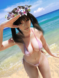  3d beach bikini erect_nipples female flower incise_soul m-rs solo swimsuit 