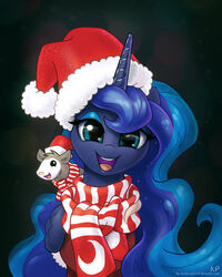  alicorn american_opossum better_version_at_source blue_body blue_eyes blue_fur blue_hair christmas christmas_clothing christmas_headwear clothing costume equid equine eyeshadow friendship_is_magic fur hair hasbro hat headgear headwear hi_res holidays horn horse karol_pawlinski makeup mammal marsupial multicolored_hair my_little_pony mythological_creature mythological_equine mythology open_mouth pony princess_luna_(mlp) santa_costume santa_hat scarf smile tiberius_(mlp) two_tone_hair wings 