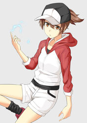  alternate_color baseball_cap brown_eyes brown_hair commentary_request electricity electrokinesis female hat highres hood hood_down hooded_jacket jack-barro jacket misaka_mikoto ponytail psychic short_hair solo toaru_kagaku_no_railgun toaru_kagaku_no_railgun_t toaru_majutsu_no_index 