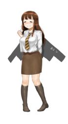  ^_^ anyan_(jooho) b-2_(flight_highschool) b-2_spirit bad_link blush brown_hair clenched_hand closed_eyes female flight_highschool highres image_sample kneehighs long_hair naver_sample necktie personification school_uniform skirt smile socks solo tears 