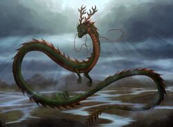  ambiguous_gender antlers asian_mythology claws cloud detailed_background dragon east_asian_mythology eastern_dragon enigmatic-ki feral fin glowing horn imoogi_(species) long_body mythical mythological_creature mythological_scalie mythology river scalie solo spikes sun water whiskers 