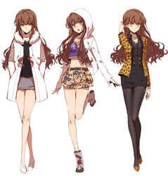  alternate_costume bare_legs black_pantyhose brown_hair child_gilgamesh_(fate) child_gilgamesh_(fate)_(cosplay) coat commentary_request cosplay costume_chart costume_request crop_top fate/extra fate/extra_ccc fate_(series) female full_body gilgamesh_(fate) gilgamesh_(fate)_(cosplay) gilgamesh_(modern_costume_of_volupte)_(fate) gilgamesh_(modern_costume_of_volupte)_(fate)_(cosplay) hands_in_pockets high-waist_skirt hood hoodie kishinami_hakuno_(female) legs liusang long_hair looking_at_viewer midriff miniskirt multiple_persona navel official_alternate_costume open_clothes open_coat open_mouth pantyhose shorts skirt skirt_set standing tucking_hair wavy_hair white_background yellow_eyes 