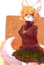  anthro blonde_hair blue_eyes canid canine canis domestic_dog female fur hair kemono mammal pipisan solo white_body white_fur 