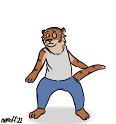  2022 2d_animation 3_toes animated animation_meme anthro barefoot black_stripes bottomwear cat_whips_it cheek_tuft clothed clothing countershading dancing eyebrow_piercing eyebrows facial_piercing facial_tuft feet felid frame_by_frame fully_clothed fur low_res male mammal markings meme miles_(nanoff) nae_nae_dance nanoff orange_body orange_fur pantherine pants piercing rotoscoping shadow shirt short_playtime simple_background solo striped_body striped_fur striped_markings striped_tail stripes tail tail_markings tan_body tan_fur tank_top tiger toes topwear tuft white_background yellow_sclera 