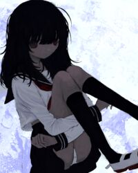  @_@ black_hair black_sailor_collar black_skirt black_socks closed_mouth commentary_request dot_mouth expressionless feet_out_of_frame female hair_between_eyes hugging_own_legs kneehighs knees_up long_sleeves looking_at_viewer miniskirt neckerchief noroi_(rnatataki) original panties red_eyes red_neckerchief sailor_collar school_uniform serafuku shirt shoes sitting skirt socks solo underwear uwabaki white_footwear white_panties white_shirt 