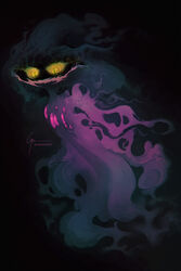  2021 absurd_res air_creature alternate_form ambiguous_gender ambiguous_humanoid black_background caymartworks digital_media_(artwork) digital_painting_(artwork) elemental_creature front_view full-length_portrait generation_2_pokemon generation_4_pokemon ghost hi_res humanoid living_smoke looking_at_viewer mismagius nintendo open_mouth open_smile pokemon pokemon_(species) portrait pupils realistic simple_background slit_pupils smile smoke solo spirit wide_smile yellow_eyes 