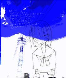  animated animated blue_theme closed_mouth dot_mouth empty_eyes epilepsy_warning expressionless female looking_at_viewer monochrome neckerchief noroi_(rnatataki) original power_lines sailor_collar school_uniform self-harm_scar serafuku short_hair short_sleeves solo transformer translation_request upper_body 