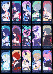  6+girls animal_ears armor armored_dress armored_leotard bare_shoulders bianka_durandal_ataegina bianka_durandal_ataegina_(palatinus_equinox) black_background black_cape black_gloves black_hair blue_eyes blue_hair breasts bronya_zaychik bronya_zaychik_(herrscher_of_reason) brown_hair cape china_dress chinese_clothes closed_mouth crown dress dual_persona earrings elbow_gloves everyone fox_ears fu_hua fu_hua_(azure_empyrea) fu_hua_(herrscher_of_sentience) gloves grey_hair hair_ornament highres honkai_(series) honkai_impact_3rd horns japanese_armor jewelry kallen_kaslana kallen_kaslana_(sixth_serenade) kiana_kaslana kiana_kaslana_(herrscher_of_flamescion) long_hair mask mole mole_under_mouth multicolored_hair multiple_girls murata_himeko murata_himeko_(vermillion_knight) pink_hair ponytail purple_eyes purple_hair raiden_mei raiden_mei_(herrscher_of_thunder) raven_(honkai_impact) red_eyes red_hair rita_rossweisse rita_rossweisse_(spina_astera) rozaliya_olenyeva rozaliya_olenyeva_(fervent_tempo) seele_(alter_ego) seele_vollerei seele_vollerei_(starchasm_nyx) seele_vollerei_(stygian_nymph) short_hair smile streaked_hair theresa_apocalypse white_dress white_hair yae_sakura yae_sakura_(goushinnso_memento) yellow_eyes yurax-mae zhuge_kongming_(honkai_impact) 