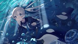  bubbles idemitsu original school_uniform underwater water 