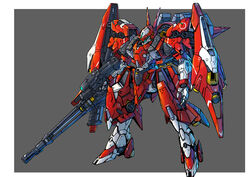  absurdres assault_visor border grey_background gun highres holding holding_gun holding_weapon horns looking_down mecha no_humans open_hand original robot science_fiction solo takamaru_(taka1220) weapon 