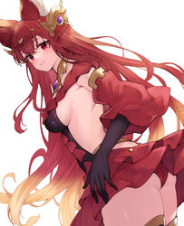  animal_ear_fluff animal_ears anthuria ass backless_dress backless_outfit bad_id bad_pixiv_id black_dress black_gloves blonde_hair braid breasts circlet closed_mouth collar detached_sleeves dress elbow_gloves erune female from_side gloves gradient_hair granblue_fantasy hair_ornament highres koretsuki_azuma large_breasts long_hair long_sleeves looking_at_viewer looking_to_the_side multicolored_hair panties pantyshot red_dress red_eyes red_hair red_panties sideboob simple_background smile solo two-tone_dress underwear upskirt very_long_hair white_background 