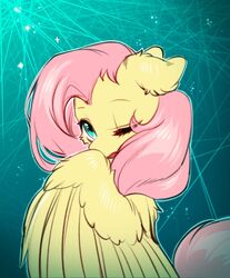  ears_down equid equine eyelashes feathered_wings feathers female feral fluttershy_(mlp) friendship_is_magic fur green_eyes hair hasbro hi_res mammal my_little_pony mythological_creature mythological_equine mythology one_eye_closed pegasus pink_hair pink_tail pivoted_ears shy solo swaybat tail wings yellow_body yellow_fur 