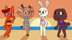  16:9 2022 4_fingers absurd_res anthro antlers arms_in_the_air bare_shoulders beach big_eyes bikini bikini_bottom bikini_top biped bird_dog black_nose blue_bikini blue_bikini_bottom blue_bikini_top blue_clothing blue_eyes blue_swimwear breasts brown_body brown_fur buckteeth canid canine canis cleavage clothed clothing cocker_spaniel cotton_tail crystal cute_fangs deer digital_drawing_(artwork) digital_media_(artwork) dipstick_tail dog_ears dog_tail domestic_dog evelyn_(pazymomo) eyebrows eyelashes fangs female ferra_(pazymomo) fingers flat_colors footprint fox fox_ears fox_tail full-length_portrait fully_clothed fur group heart_clothing heart_print heart_swimwear heart_symbol hi_res hooves horn hunting_dog lagomorph leporid looking_at_another looking_at_viewer magic_user mammal markings midriff navel new_world_deer no_pupils one-piece_swimsuit orange_body orange_fur outside paw_bikini paw_swimwear pawprint paws pazymomo pink_clothing pink_eyes pink_nose polka_dot_bikini portrait purple_bikini purple_bikini_bottom purple_bikini_top purple_clothing purple_eyes purple_swimwear rabbit rabbit_ears red_bikini red_bikini_bottom red_bikini_top red_bow red_clothing red_swimwear reindeer ribbons satara_(pazymomo) scut_tail seaside short_tail skimpy_bikini smile snaggle_tooth spaniel standing swimwear tail tail_markings tan_body tan_fur tan_tail_tip tankini teeth twintails widescreen witch yoghurt_(pazymomo) 