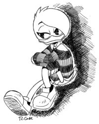  2017 anatid anseriform anthro avian beak biped bird bottomless clothed clothing disney duck ducktales ducktales_(2017) female footwear full-length_portrait lena_(ducktales) monochrome portrait rongs1234 shirt shoes simple_background solo topwear white_background young young_anthro 