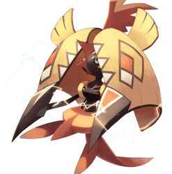  bad_link beak black_eyes black_skin blue_sclera chorefuji claws colored_sclera colored_skin electricity markings no_humans plume pokemon pokemon_(creature) simple_background solo spines tapu_koko white_background 