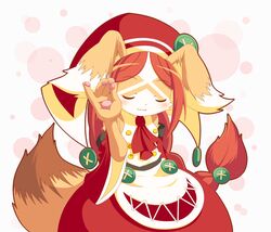  animal_ears bare_shoulders blush body_fur brown_fur brown_hair chantico_(fullbokko_heroes) closed_eyes commentary_request cowboy_shot detached_sleeves dog_ears dog_girl female fullbokko_heroes furry furry_female headwear_request long_hair long_sleeves meme neru_(neruneruru) pawpads red_sleeves salt_bae_(meme) simple_background smug solo two-tone_fur white_background white_fur 