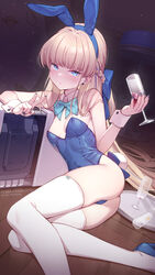  animal_ears aqua_bow aqua_bowtie bare_shoulders blonde_hair blue_archive blue_eyes blue_hairband blue_leotard bow bowtie breasts detached_collar earpiece fake_animal_ears fake_tail female hairband highleg highleg_leotard highres leotard long_hair looking_at_viewer medium_breasts official_alternate_costume playboy_bunny rabbit_ears rabbit_tail solo strapless strapless_leotard tail thighhighs toki_(blue_archive) toki_(bunny)_(blue_archive) white_thighhighs white_wrist_cuffs wrist_cuffs yellowpaint. 