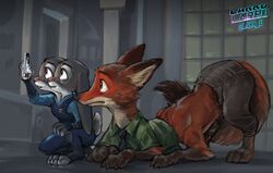  anthro canid canid_taur canine canine_taur clothed_taur disney duo female fox fox_taur hi_res hindwear judy_hopps lagomorph larru-larru leporid male mammal mammal_taur multi_head nick_wilde rabbit red_fox taur taurification taurified true_fox zootopia 