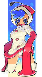  antennae ass_visible_through_thighs blue_eyes blue_hair blush_stickers breasts drooling female full_body heart highres hood long_sleeves looking_at_viewer milk-chan okera panties saliva short_hair skirt sleeves_past_wrists smile solo super_milk-chan underwear white_panties 