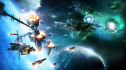  3d action afterburner alien attack battle commentary debris destruction electricity energy engine engineering_frigate_(star_conflict) explosion federation_(star_conflict) fire firing flying frigate glowing interceptor_(star_conflict) jet_engine machinery military military_vehicle no_humans osprey_(star_conflict) outdoors planet portal_(object) realistic science_fiction ship space space_station spacecraft star_conflict starfighter togman-studio tracer_fire vehicle_focus warship watercraft 