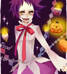  candle candles d.gray-man kotoma lowres pumpkin purple_hair road_kamelot yellow_eyes 