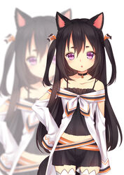  absurdres animal_ears bare_shoulders black_hair bow choker collarbone commentary_request female hairbow hand_on_own_hip highres kisero_(kyuri_tizu) kyuri_tizu long_hair midriff original photoshop_(medium) purple_eyes solo tail thighhighs two_side_up wolf_ears wolf_tail zettai_ryouiki zoom_layer 