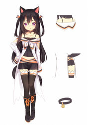  :o animal_ears bare_shoulders black_hair black_thighhighs boots bow character_profile choker collarbone commentary_request female hairbow hand_on_own_hip highres kisero_(kyuri_tizu) kyuri_tizu long_hair midriff original purple_eyes simple_background solo tail thighhighs two_side_up white_background wolf_ears wolf_tail zettai_ryouiki 