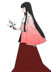  black_hair branch commentary_request female houraisan_kaguya jeweled_branch_of_hourai long_hair long_skirt profile red_eyes simple_background skirt smile solo touhou white_background ysys 