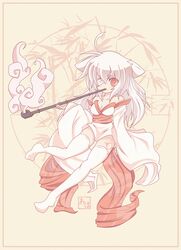  animal_ears baka-art cleavage eyepatch kimono moegami ookami thigh-highs 