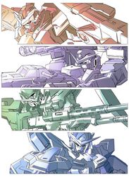  aiming arm_blade gun gundam gundam_00 gundam_dynames gundam_exia gundam_kyrios gundam_virtue highres holding holding_gun holding_weapon looking_ahead looking_down mecha mobile_suit nanao_parakeet no_humans rifle robot science_fiction sniper_rifle weapon 