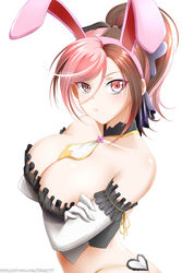  animal_ears banned_artist black_choker breasts brown_eyes brown_hair choker cleavage closed_mouth collarbone cropped_arms elbow_gloves eyebrows_visible_through_hair fake_animal_ears female gloves hair_between_eyes hairband heterochromia highres kimmy77 large_breasts long_hair looking_at_viewer multicolored_hair neo_politan pink_eyes pink_hair pink_hairband ponytail rabbit_ears reward_available rwby shiny shiny_hair shiny_skin simple_background solo strapless two-tone_hair upper_body white_background white_gloves white_neckwear 