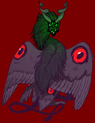  4_wings alternate_species ambiguous_gender avatar_(tma) beholding_(tma) curled_horn detailed detailed_fur eldritch_abomination entity_(tma) feathered_wings feathers feral feralized fluffy fur furrification glowing glowing_eyes hi_res hindpaw horn jonathan_sims kory_bing long_fur long_tail looking_at_viewer looking_back looking_back_at_viewer mane monster multi_eye multi_wing paws sitting solo tail tail_tuft the_magnus_archives tuft wing_eyes wings 