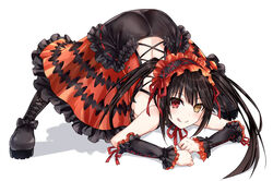  :q asle ass black_bow black_footwear black_hair boots bow brown_eyes closed_mouth commentary_request cross-laced_footwear date_a_live dress female frilled_dress frills full_body hairband heterochromia jack-o&#039;_challenge lace-up_boots lolita_hairband long_hair looking_at_viewer neck_ribbon red_dress red_eyes red_ribbon ribbon shadow smile solo tokisaki_kurumi tongue tongue_out top-down_bottom-up twintails white_background 