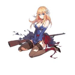  bare_shoulders blonde_hair blue_dress blue_eyes blue_gloves blush braid breasts brown_thighhighs choker cleavage crown_braid damaged defeat dress dress_tug elbow_gloves fangdan_runiu female flower full_body garter_straps girls&#039;_frontline gloves gun hair_between_eyes hair_flower hair_ornament high_heels jewelry lace lace-trimmed_legwear lace_trim large_breasts long_hair mosin-nagant_(girls&#039;_frontline) mosin-nagant_(moonlit_ocean)_(girls&#039;_frontline) necklace official_alternate_costume official_art pendant rifle sitting sniper_rifle solo strap_gap sweatdrop thighhighs torn_clothes torn_dress transparent_background wariza weapon 