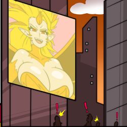  1:1 big_breasts breasts cleavage clothed clothing exclamation_point female godzilla_(series) group hi_res humanoid kaiju kaiju_girls_(webcomic) king_ghidorah red_eyes rule_63 silhouette toho witchking00 