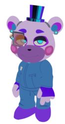  2023 3d_(artwork) alpha_channel anthro bear blue_clothing blue_eyes clothing digital_media_(artwork) e74444444444 fingerless_gloves fingers five_nights_at_freddy&#039;s five_nights_at_freddy&#039;s:_security_breach five_nights_at_freddy&#039;s:_security_breach_ruin gloves handwear hat headgear headwear helpi_(fnaf) looking_at_viewer male mammal name_tag narrowed_eyes on_model scottgames smile smirk solo steel_wool_studios top_hat 