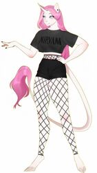  anthro bottomwear clothing cloven_hooves colored_nails costume ear_piercing equid equine female fishnet_clothing fishnet_legwear hi_res hooves horn jay_(jackthespartan) legwear mammal mythological_creature mythological_equine mythology nails nikumu nirvana_logo piercing short_top shorts solo stockings unicorn 