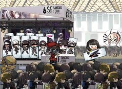  &gt;_&lt; 0_0 6+boys 6+girls aegis_(girls&#039;_frontline) agent_(girls&#039;_frontline) architect_(girls&#039;_frontline) bar_censor beret black_hair black_panties blonde_hair blush censored chibi closed_eyes clothes_lift commander_(girls&#039;_frontline) convention crowd dakimakura_(object) destroyer_(girls&#039;_frontline) dinergate_(girls&#039;_frontline) dragoon_(girls&#039;_frontline) embarrassed english_text fake_facial_hair fake_mustache fingerless_gloves girls&#039;_frontline gloves griffin_&amp;_kryuger_military_uniform hair_between_eyes hair_ornament hat headgear identity_censor intruder_(girls&#039;_frontline) jacket korean_commentary long_hair m4_sopmod_ii_(girls&#039;_frontline) mask money multicolored_hair multiple_boys multiple_girls open_mouth panties pillow pink_eyes red_hair respirator ro635_(girls&#039;_frontline) sangvis_ferri saru_(style) scarecrow_(girls&#039;_frontline) short_hair sidelocks skirt skirt_lift smile streaked_hair sunglasses the_mad_mimic underwear unworn_clothes unworn_mask very_long_hair vespid_(girls&#039;_frontline) walking 