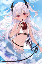  bikini blood garter horns pointy_ears see_through swimsuits tagme tan_lines yuge_(mkmk) 