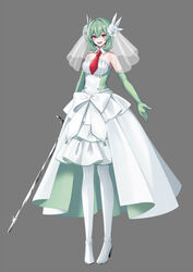  arm_at_side bare_shoulders blush bob_cut boots bow breasts commentary_request crossed_bangs detached_collar dress elbow_gloves feather_hair_ornament feathers female flower frilled_dress frills full_body gardevoir glint gloves green_gloves green_hair grey_background hair_between_eyes hair_flower hair_ornament happy high_heels highres holding holding_sword holding_weapon layered_dress light_blush looking_at_viewer medium_breasts merlusa necktie open_mouth personification pokemon red_eyes red_necktie rose see-through short_hair sidelocks simple_background smile solo standing strapless strapless_dress sword thigh_boots two-sided_dress two-sided_fabric veil weapon white_bow white_dress white_feathers white_flower white_footwear white_rose 