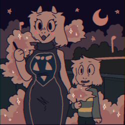  1:1 age_difference anthro asriel_dreemurr big_breasts boss_monster_(undertale) bovid breasts caprine celestial_star_polygon chromatic_aberration clothed clothing cloud cloudy_(disambiguation) deceased_bunny_(artist) detailed_background dress duo female goat male mammal moon mother_(lore) mother_and_child_(lore) mother_and_son_(lore) night older_female outside parent_(lore) parent_and_child_(lore) parent_and_son_(lore) public smoke smoke_from_mouth son_(lore) sparkles star sweater topwear toriel undertale undertale_(series) vape vape_cloud vape_pen young 