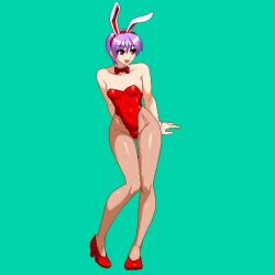  :d alternate_costume animal_ears aoi_ship bow bowtie breasts collarbone commentary_request covered_navel darkstalkers detached_collar fake_animal_ears female fishnet_pantyhose fishnets full_body green_background high_heels leotard lilith_(darkstalkers) pantyhose pixel_art playboy_bunny purple_hair rabbit_ears red_bow red_bowtie red_eyes red_leotard short_hair small_breasts smile solo standing standing_on_one_leg strapless strapless_leotard variant_set very_short_hair wrist_cuffs 